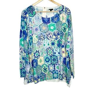 Talbots Boho Multiprint Sweater Womens Size 3X Colorful Floral Artsy Work Office